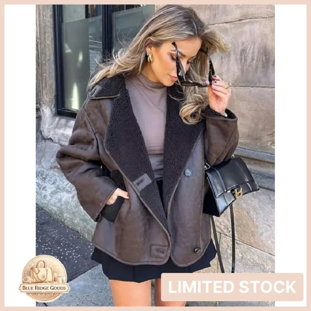 Sherpa Lined Faux Leather Jacket Oversized Motorcycle Style Winter Chic